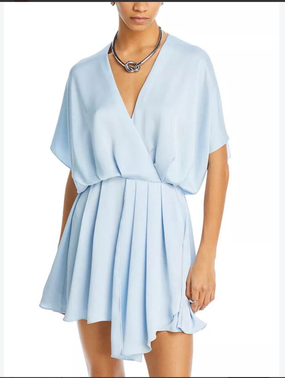 Ramy Brook Lillie Dress Small Blue Wrap V Neck Pleated Mini Dress EUC
